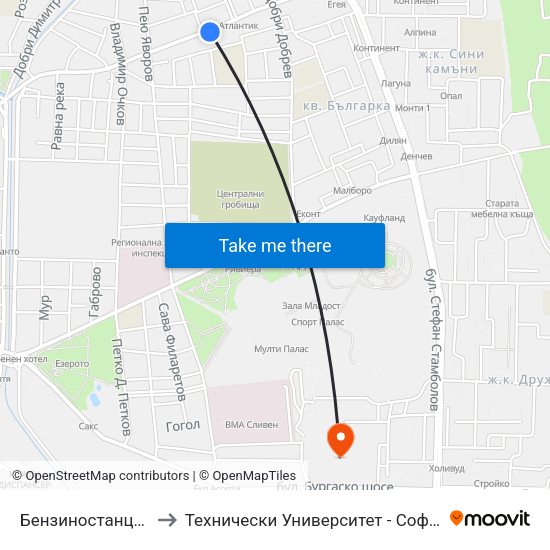 Бензиностанция to Технически Университет - София map