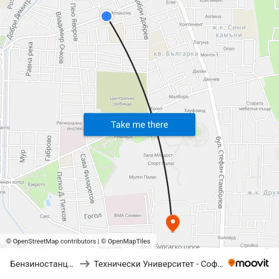Бензиностанция to Технически Университет - София map