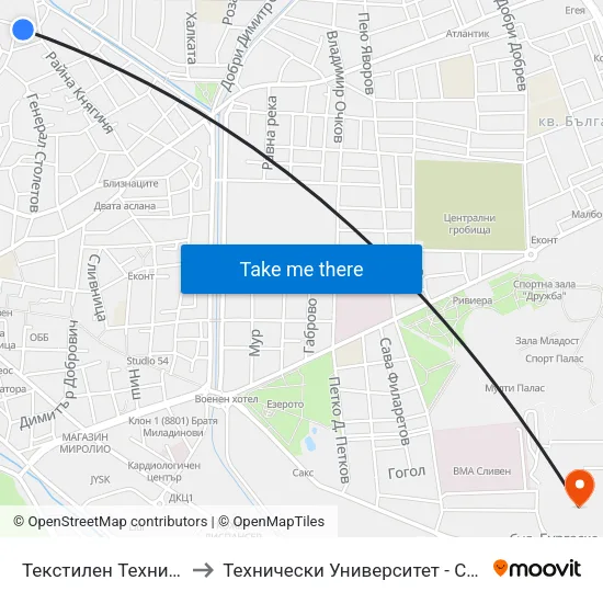 Текстилен Техникум to Технически Университет - София map