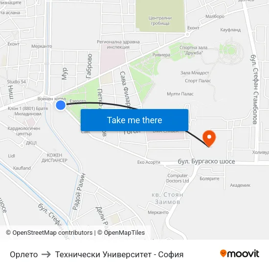 Орлето to Технически Университет - София map