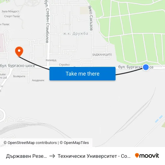 Държавен Резерв to Технически Университет - София map