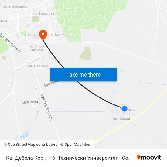 Кв. Дебела Кория to Технически Университет - София map