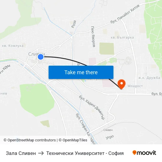 Зала Сливен to Технически Университет - София map