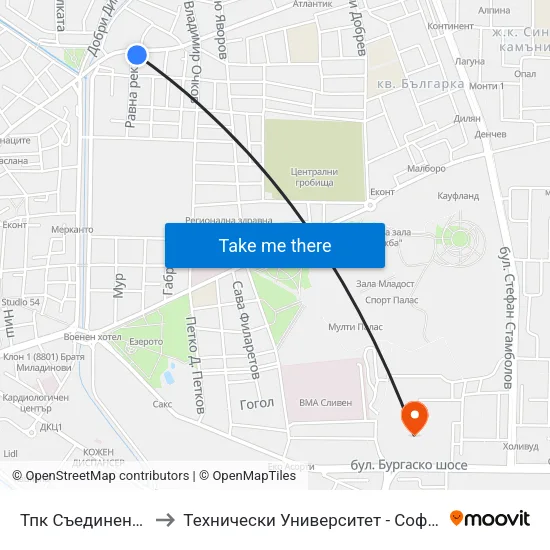 Тпк Съединение to Технически Университет - София map