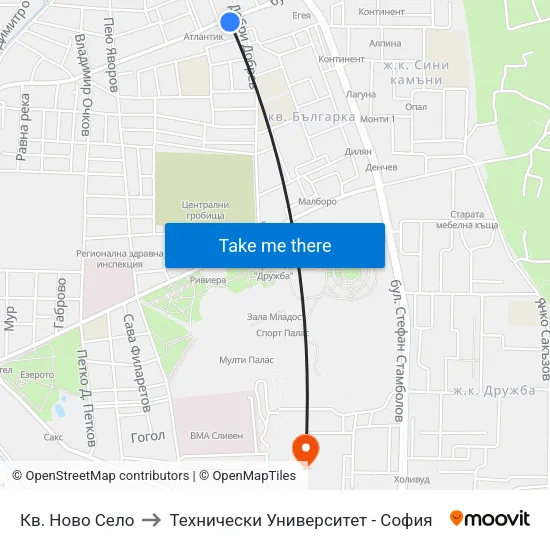 Кв. Ново Село to Технически Университет - София map