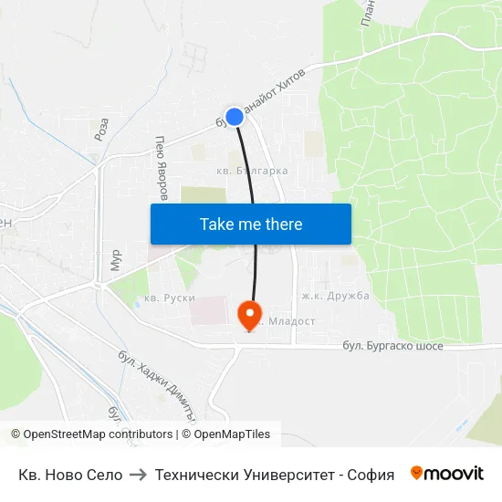 Кв. Ново Село to Технически Университет - София map