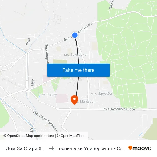 Дом За Стари Хора to Технически Университет - София map