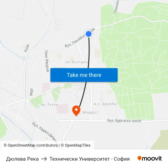 Дюлева Река to Технически Университет - София map