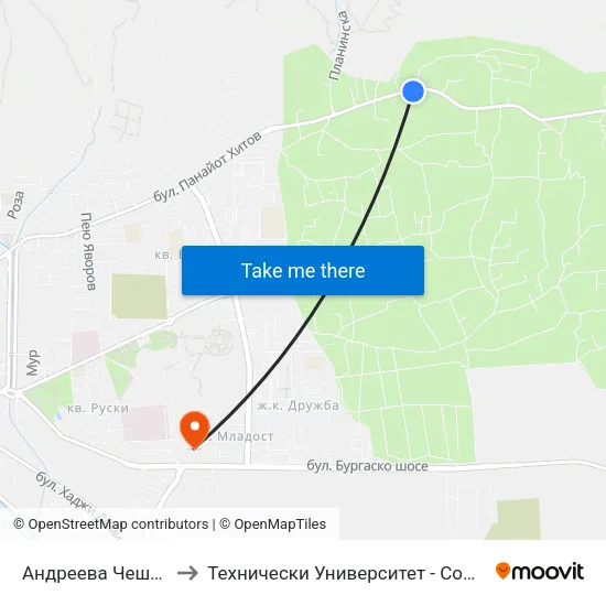 Андреева Чешма to Технически Университет - София map