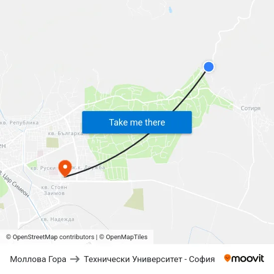 Моллова Гора to Технически Университет - София map
