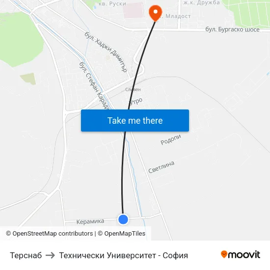 Терснаб to Технически Университет - София map