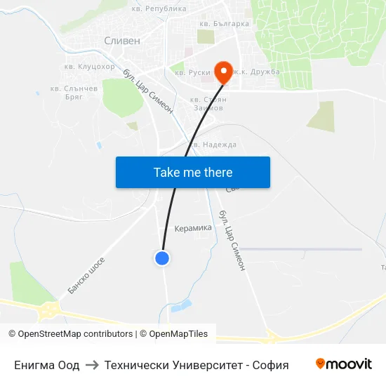 Енигма Оод to Технически Университет - София map