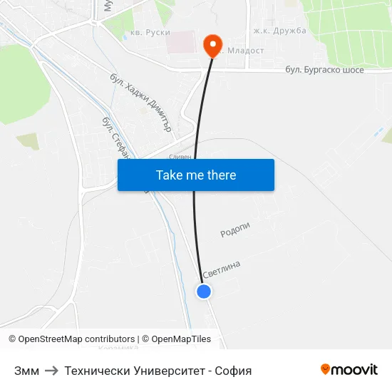 Змм to Технически Университет - София map