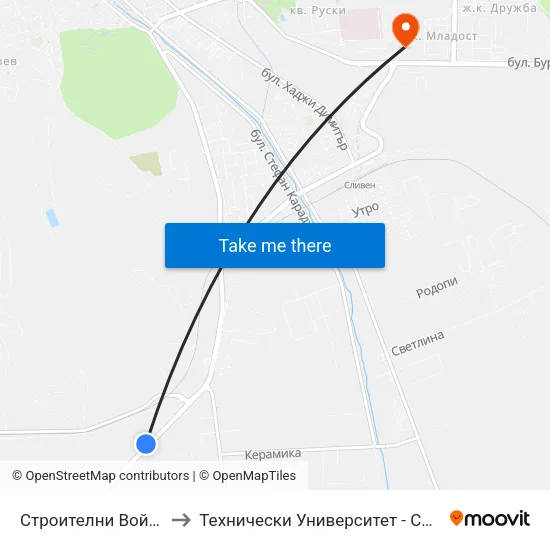 Строителни Войски to Технически Университет - София map
