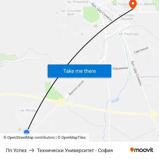 Пп Успех to Технически Университет - София map