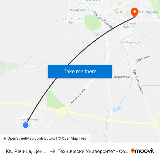 Кв. Речица, Център to Технически Университет - София map