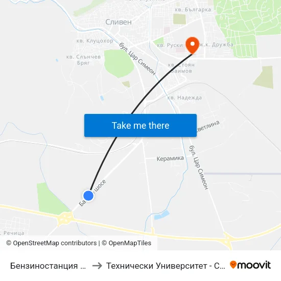 Бензиностанция Шел to Технически Университет - София map