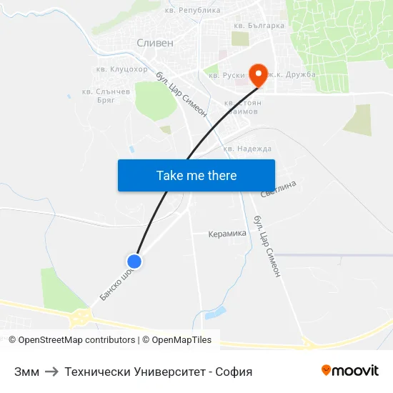 Змм to Технически Университет - София map