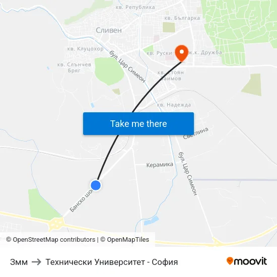 Змм to Технически Университет - София map