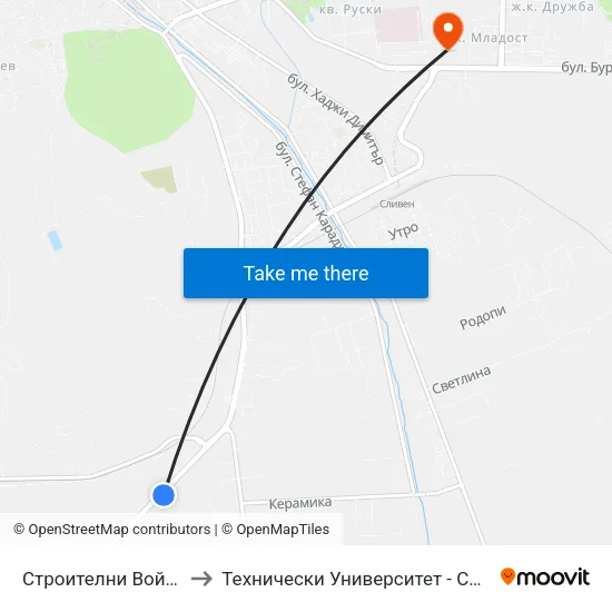 Строителни Войски to Технически Университет - София map