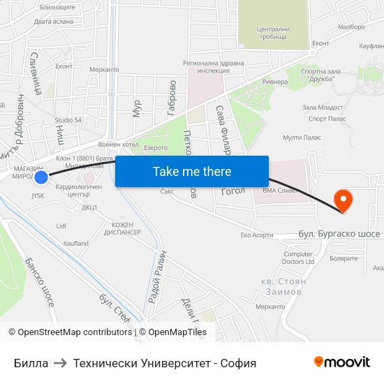 Билла to Технически Университет - София map