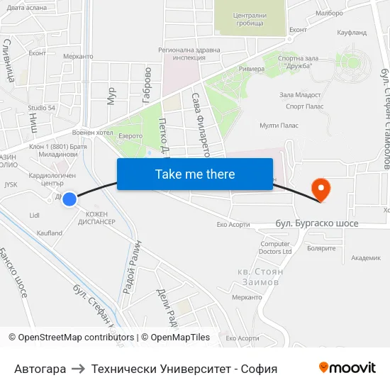Автогара to Технически Университет - София map