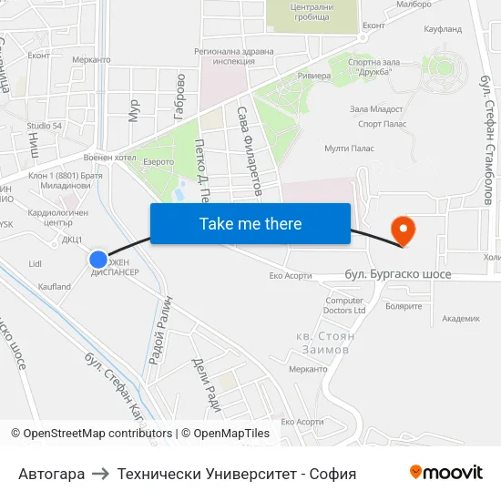 Автогара to Технически Университет - София map