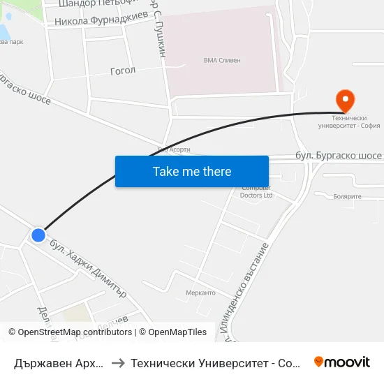 Държавен Архив to Технически Университет - София map