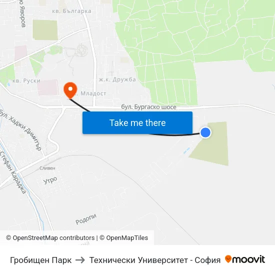Гробищен Парк to Технически Университет - София map