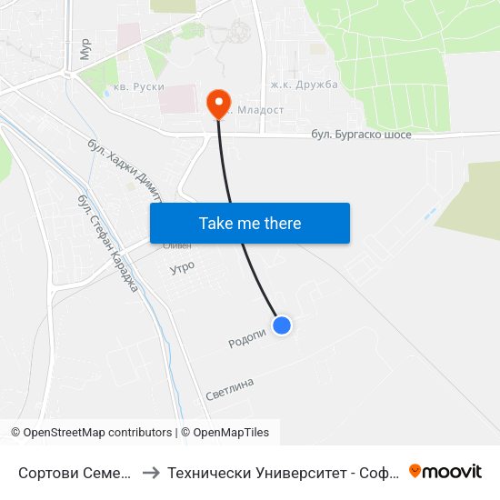 Сортови Семена to Технически Университет - София map