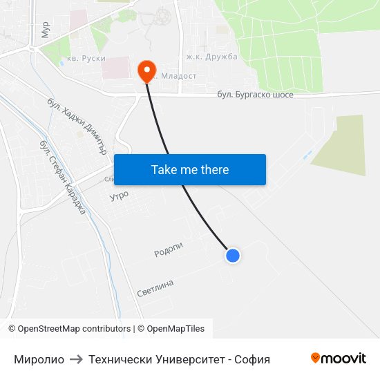 Миролио to Технически Университет - София map