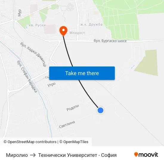 Миролио to Технически Университет - София map