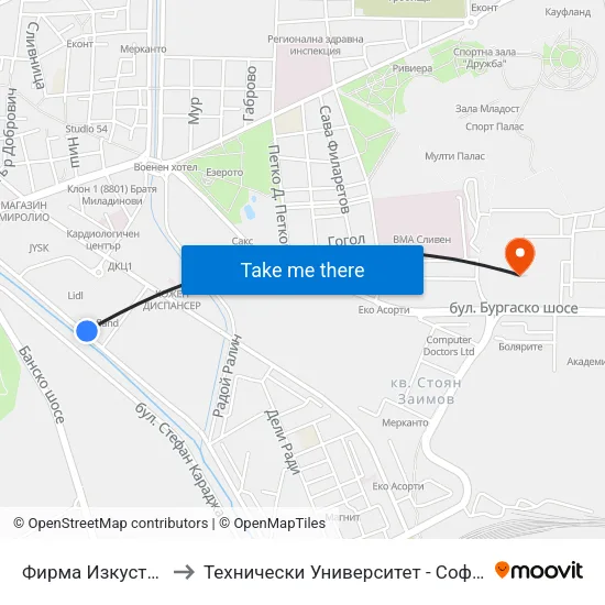 Фирма Изкуство to Технически Университет - София map
