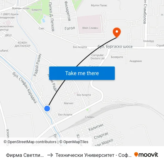 Фирма Светлина to Технически Университет - София map