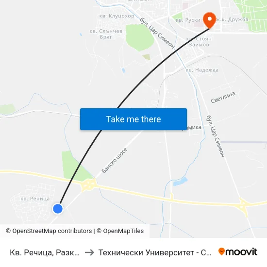 Кв. Речица, Разклон to Технически Университет - София map