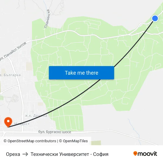 Ореха to Технически Университет - София map