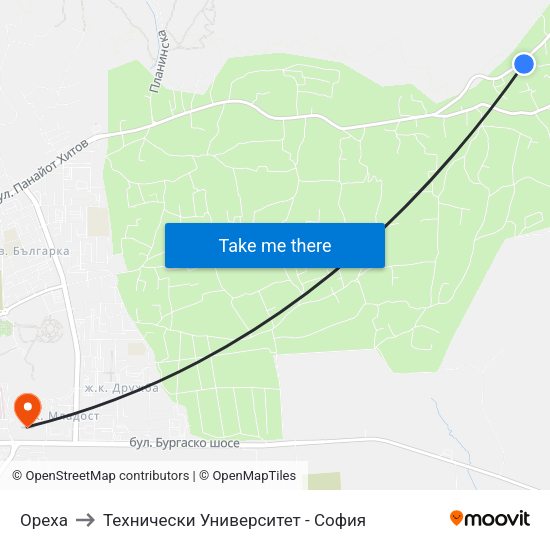 Ореха to Технически Университет - София map