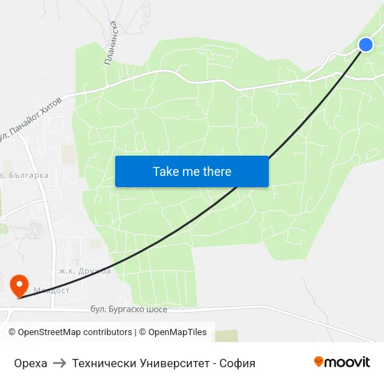 Ореха to Технически Университет - София map