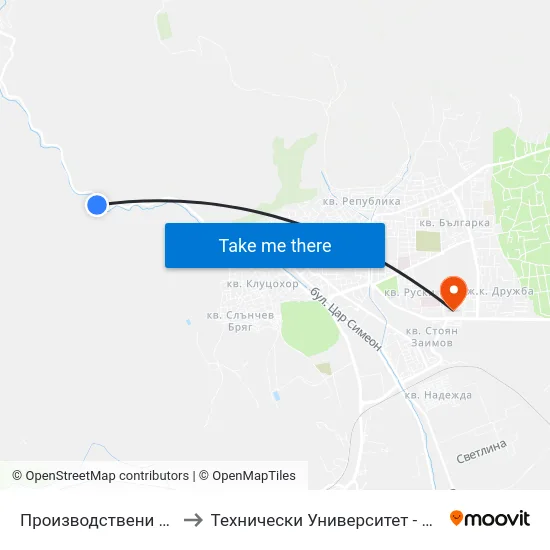 Производствени Бази to Технически Университет - София map