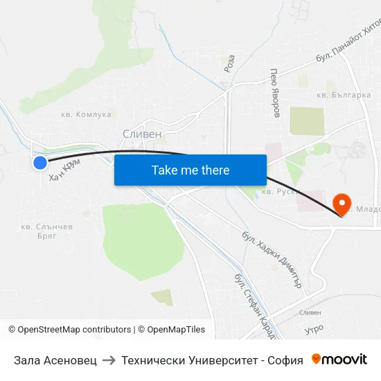Зала Асеновец to Технически Университет - София map