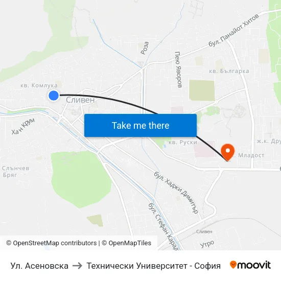 Ул. Асеновска to Технически Университет - София map