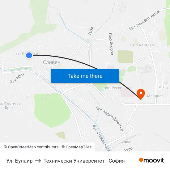 Ул. Булаир to Технически Университет - София map