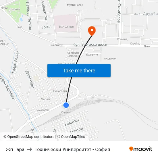 Жп Гара to Технически Университет - София map