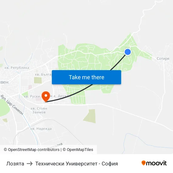 Лозята to Технически Университет - София map
