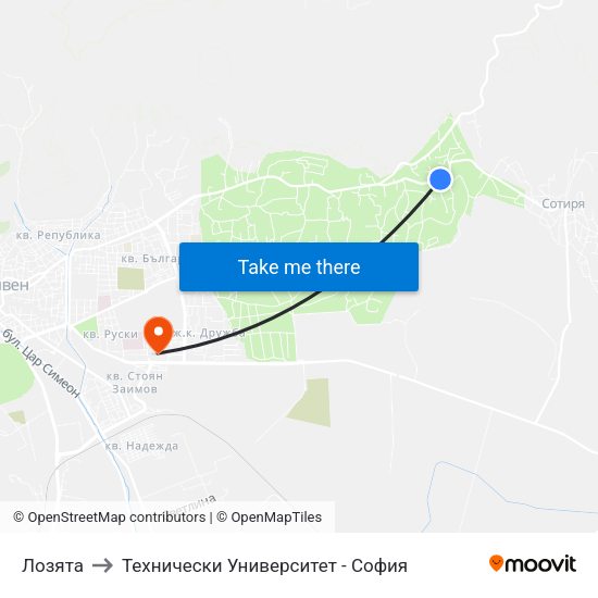 Лозята to Технически Университет - София map