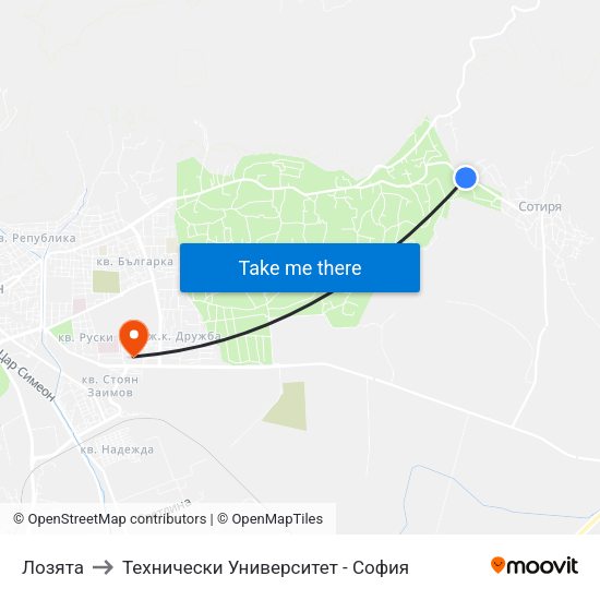 Лозята to Технически Университет - София map