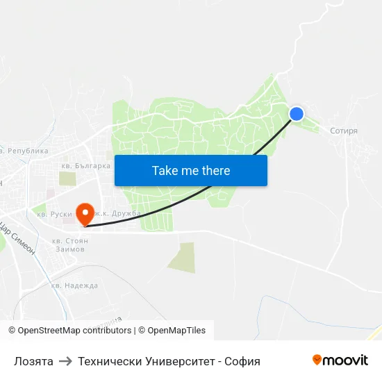 Лозята to Технически Университет - София map