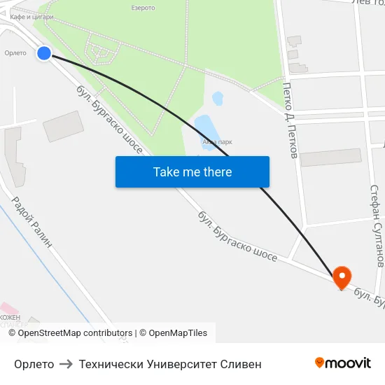Орлето to Технически Университет Сливен map