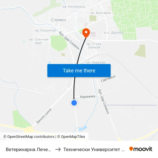 Ветеринарна Лечебница to Технически Университет Сливен map