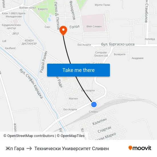 Жп Гара to Технически Университет Сливен map